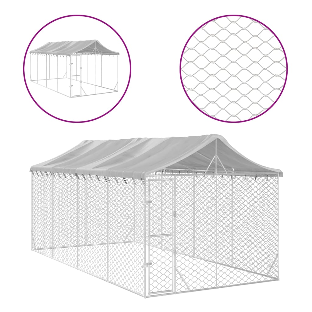 NNEVL Outdoor Dog Kennel with Roof Silver 3x6x2.5 m Galvanised Steel
