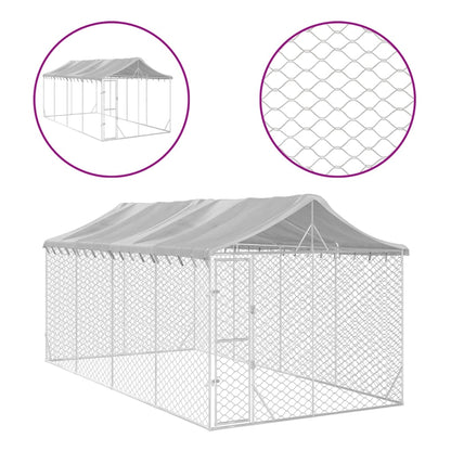 NNEVL Outdoor Dog Kennel with Roof Silver 3x6x2.5 m Galvanised Steel