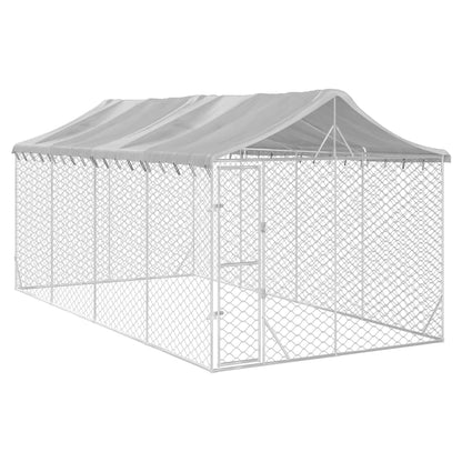 NNEVL Outdoor Dog Kennel with Roof Silver 3x6x2.5 m Galvanised Steel